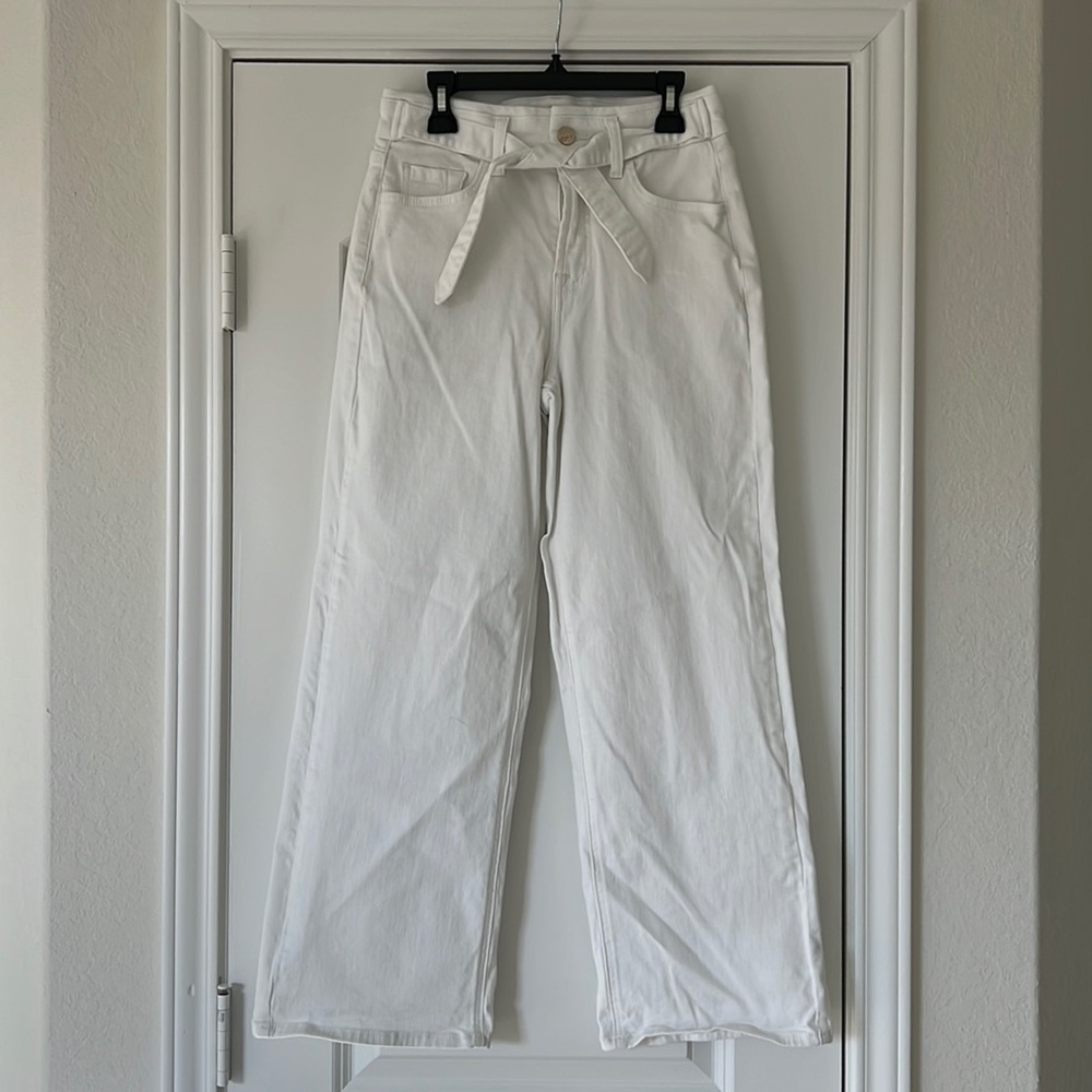 JEN7 White Wide Leg Cropped Jeans